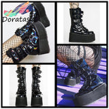 INS Brand Punk Gothic Zipper Buckle Rivit Thick Heel Platform women's Boots Cool Cosplay Women Motorcycle