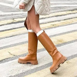 Women INS Genuine Leather Boots Knee High Boot Platform Design Riding Booties Thick Heel Ladies Autumn Winter