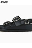 Size 35-40 Summer Shoes Real Leather Beach Ladies Flat Heel Shoes Fashion Casual Female Buckle Strap