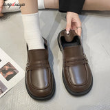 Lolita Heart buckle women's loafers Mary Jane Shoes Women Cute Kawaii Chunky Platform Flats Fashion Designer Leather