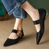 and Autumn Fashion Women Low Heel Mary Jane Shoes Elegant Lady Metal Decoration Pointed Shallow Mouth Single