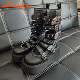 Gothic Style Platform Mary Jean Shoes New Fashion Brand 2023 Spring Summer Round Toe Buckle Sandals Boot Party Role