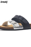 2023 New Summer Women Beach Cork Slippers Casual Double Buckle Clogs Slides Non-slip Outside