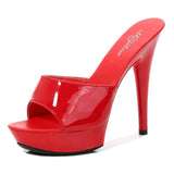 Women Slipper 2023 Summer Fine Heel 13cm Shoe Slipper Platform Patent leather Pumps Sexy Shoes Stripper Hihg Heels
