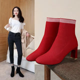 Autumn and Winter New Knitted Socks Boots Women Thick Heel High Heel Small Short Boots Single Tube Elastic Boots