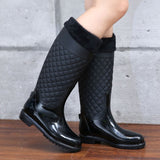 Fashion Women's Rain Shoes Autumn Winter High Tube Water Shoes Diamond Lattice Rain Boots Thermal Rubber Shoes