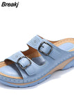 Women Closed Toe Summer Shoes 2023 New Comfort Double Buckle Wedge Ladies Sandals Plus Size Platform Casual Slippers