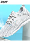 Men Sneakers Summer Mesh Breathable Casual Walking Shoes Solid Color Lace-Up Flat Comfort Walking Running Shoes Tennis