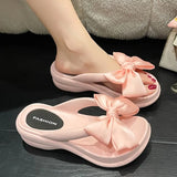 Big Bowknot Wedge Flip Flops for Women Summer 2023 Clip Toe Platform Sandals Woman Thick Sole Non Slip Beach Slide