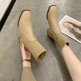 Women's Head Thick Heel Ankle Boots Fashion Ankle Chelsea Boots 2023 Fashion Elastic Socks Boots Outdoor Women's Boots