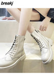 Leather Boots Women Heels Designer Shoes Ladies 2023 Platforms Ankle Boots Female Chunky Shoes Woman Booties
