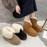 Womens Warm Fur Lined Winter Snow Boots Chunky Platform Plush Ankle Boots Women Thick Bottom Non Slip Cotton Padded Shoes