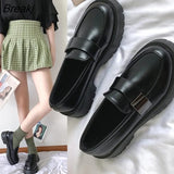 Solid Black PU Leather Loafers Zapatos De Mujer Dropshipping 2023 Casual Women Slip on Flats Round Toe Platform