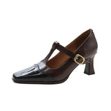 Breakj Retro Single Shoes 2024 Spring And Autumn New Women's Shoes Square Head Mary Jane Shoes Fashion Matching Color Matching Buckle High