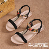 Sandals Women's 2024 Summer Korean Version Of The New Flat-Bottomed Water Drill Sandals Pregnant Shoes Student Shoes