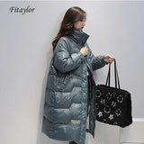 Winter Stand Collar Solid Long Down Jacket Women 90% White Duck Down coat Yellow Down Parka Blue Thick Warm Snow