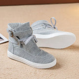 and Autumn Round Head High-top Belt Buckle Decoration Front Lace-up Canvas Shoes Breathable Women's Shoes