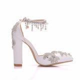Queen Wedding Shoes Bride Pumps Christmas Day Evening Party Luxury Square High Heels Woman