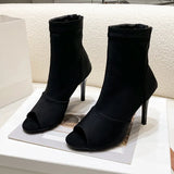 2023 New Fashionable Simple Hollowed-Out Short-Tube Jazz Dance High-Heeled Fish Mouth Cool