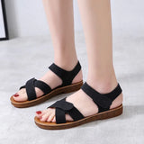 Summer Women's Sandals PU Hook Loop Woman Flat Shoes Open Toe Classic Ladies Sandals Casual Rome Soft Leather Beach