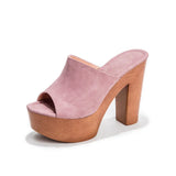 Slippers women platform sandals microfiber flip flops plus size 36-43 slides wood chunky super high heels shoes