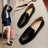 leather moccasins women square toe brief slip on loafers two wears slides flat shoes woman single sneakers size