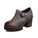New 2021 Spring Platform Women Shoes On Heels British Style Single Shoes Round Toe Square Heels Ladies Pumps Large