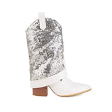 Size 48 Cowboy Design Ankle Boots Women Cowgirl Slip On Pointed Toe Booties Winter Shoes High Heels Fashion Winter