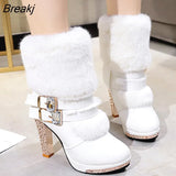 Women Boots Christmas Ankle Boots High Heels Ladies Shoes Femme Warm Elegant Short Boots Red Black Shoes Plus Size