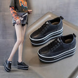Super High Thick Heel Platform Flats Women Casual Women's Sports Spring Shoes Leather Soft Casual Sneakers White