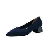 Women's Pointed High Heels Knit Breathable Comfortable Shallow Anti-skid Work Shoes Fashionable and Beautiful Square Heel