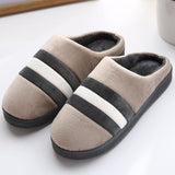 and Women Striped Indoor Home Autumn and Winter Couples Warm Cotton Slippers Cotton Indoor Home Soft and