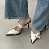 Women's Mules Sandals Slippers High Heels Pointed Toe Elegant Fashion Designer Trend 2024 Party Silver black beige