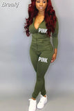 Fall PINK Letter Print Tracksuits Women Zip Hooded Long Sleeve Coat And Pants Two Piece Set Female Casual Sport