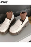 Women Pumps Spring Summer Retro Style Genuine Leather Platforms Thick Heels Loafers Shoes Woman Casual Size