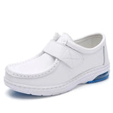 woman nurse flat shoes genuine leather Slip on Moccains ladies round toe white flat loafers women sneakers