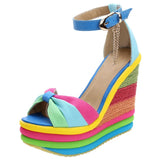 Summer Sandals Women Women's Ladies Wedges High Multicolor Patchwork Sandals Peep Toe Roman Shoes Sandals High
