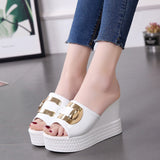 Breakj Summer New Wedge Sandals Platform Platform Shoes High Heel Fish Mouth Cool Drag A Word Drag Sequins Female Slippers To