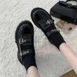 Shoes Harajuku Buckle Mary Janes Shoes Women Cross-tied Platform Shoes Patent Leather Girls Shoes Rivet Casual