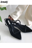 Shoes Women Sandals Thin Low Heels Sandals Pointed Toe Narrow Band Simple Sandal Ankle Strap Lady Pumps 2023