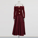 French Style Shoulder Folding Long-Sleeved Dress In Spring 2025 New Temperament Elegant High-End Evening