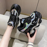 White Laser Chunky Sneakers Women Spring Autumn Fashion Platform Shoes Woman Fashion Thick Sole Hidden Heels Sports