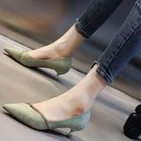 for Women 2023 with Crystals Ladies Summer Footwear Diamond Rhinestone Stilito Green Low Heel Elegant Pointed Toe