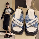 Breakj Platform Cake Slippers Women Wear Ins Tide Summer 2023 New Korean Version Chain Cross-Word Cool