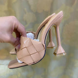 Square Toe Fabric High Heel Shoes Women Slippers Designer Luxury Leather Shoes For Ladies Beach Sandals Slip On Shoes