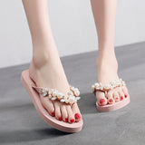Breakj New Slippers Women Wear Summer Version Of Flat Flat And Pearl Water Drill Jacket Toe Cool