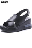 Summer Women Wedge Heeled Pu Leather Sandals Cross Strap Korean Style Casual Shoes Ladies Open Toe Solid Buckle
