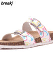 2023 New Summer Cork Slippers Women Casual Mixed Color PU Flip Flops Holiday Beach Outside Slides