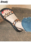 for Women Black Footwear Platform Summer 2023 Buckles Ladies Shoes with Low Heels One Word Daily New Breathable