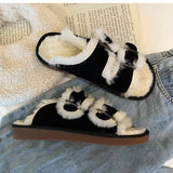 Winter Women Buckle Fluffy Slipper Casual Fashion Platform Soft Artificial Fur Slides